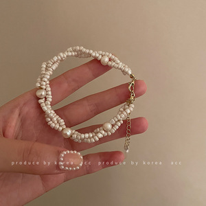 925 <b>Silver</b> Needle Wrapped Rice Bead <b>Earrings</b> Necklace Bracelet Set French Retro Light Luxury Collarbone <b>Chain</b> Pearl Necklaces - Product Image 4