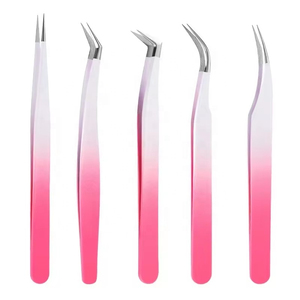 Ensemble de pinces à épiler professionnelles en acier inoxydable pour extensions de cils avec pointes angulées de précision et poignée antidérapante pour salon - Product Image 1