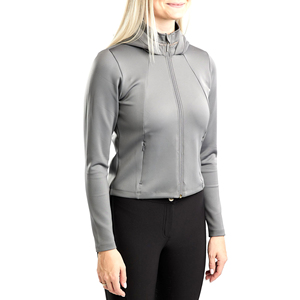 Chaqueta de equitación para mujer con capucha, corte ajustado, con cremallera, abrigo para jinete, elástica, transpirable, ropa deportiva para exteriores, gris - Product Image 1