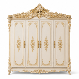 Cama Redonda King Size de Madera Maciza Tallada en Dorado, Estilo Palacio Real Moderno, con Acabado Blanco Dorado, Muebles de Dormitorio de Lujo - Product Image 5