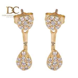 Elegantes Pendientes de Oro Amarillo Sólido de 14 Quilates con Diamantes Cultivados en Laboratorio, Certificados por IGI, con Forma de Lágrima, para Mujer - Product Image 1