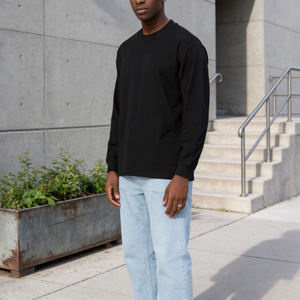 T-shirts pour hommes en coton 100% de qualité supérieure, coupe ample, manches longues, motif uni, basiques, personnalisables avec logo, vente en gros - Product Image 1