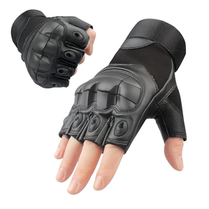 Gants de moto unisexes mi-doigts en cuir avec protection des articulations, tactiques, antidérapants, fermeture auto-agrippante, pour l'été, le cyclisme et la chasse - Product Image 1