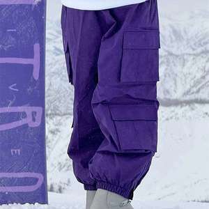 Pantalon de ski imperméable et respirant pour homme et femme, pantalon de snowboard ample, coupe-vent, thermique, cargo, pantalon de neige violet, vêtements de sport d'hiver - Product Image 4