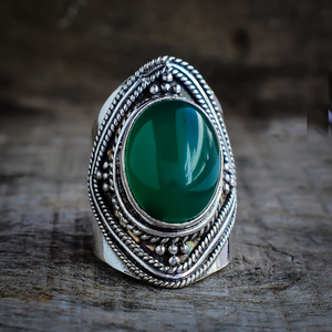Bague en onyx vert naturel, style vintage, pour mariage ou fiançailles - Product Image 1