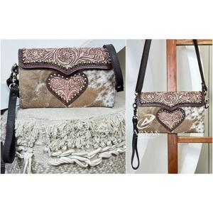 กระเป๋าหนังวัวแท้ลายแกะสลักสไตล์ตะวันตก รุ่นใหม่ล่าสุด ดีไซน์รูปหัวใจ สะพายไหล่หรือสะพายข้าง ขนาดมินิ สำหรับผู้หญิง - Product Image 1
