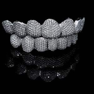 Grillz dentaire unisexe en Moissanite, taille brillant rond, micro-incrustation, en alliage plaqué or massif, bijoux dentaires de luxe - Product Image 1