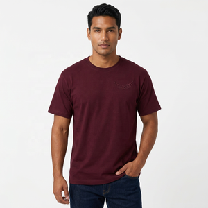 T-shirt Homme Oversize à Manches Courtes, Couleur Unie, Logo Aile Gaufré, Col Rond, Décontracté, en Coton Respirant - Product Image 5