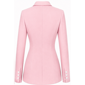 Blazer Rosa Claro Personalizado para Mujer, Corte Entallado, Doble Botonadura, Manga Larga, Chaqueta Formal de Oficina con Logotipo en el Pecho - Product Image 2