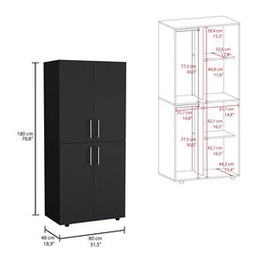 Armoire haute Hazel de 70 pouces à quatre portes et six étagères avec deux tringles de suspension pour rangement et organisation des vêtements dans la chambre - Product Image 3