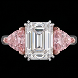 Luxury Emerald with Fancy Pink Trillion Side Lab Grown Diamond Engagement <b>Ring</b> <b>Statement</b> <b>Ring</b> for Women | Special event Party - Product Image 1
