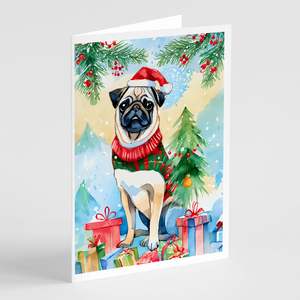 Whimsical A7 Size 5x7 Blank <b>Note</b> <b>Cards</b> Pack of 8 Christmas <b>Greeting</b> <b>Cards</b> with Envelopes for Pug Lovers - Product Image 1