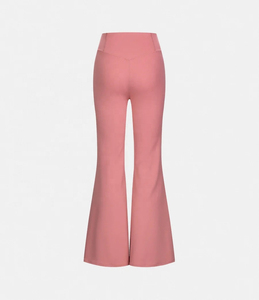 <b>High</b> <b>Waist</b> <b>Flared</b> Leg Yoga <b>Leggings</b> Ankle-Length Solid Pink Spandex Nylon Seamless Elastic <b>Waist</b> - Product Image 3