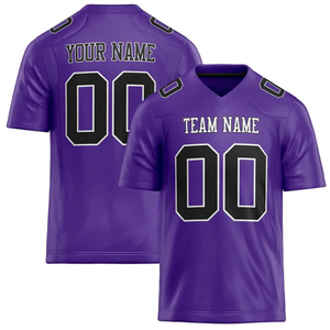 Maillot de football américain personnalisé violet et or, col en V, manches courtes, impression sublimée, polyester respirant, vêtements d'équipe pour hommes - Product Image 5