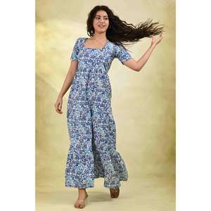 Robe longue d'été en coton imprimé, taille naturelle, écologique, douce, respirante, décontractée pour femme - Product Image 3