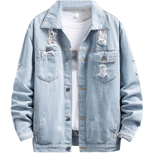 Chaqueta de Mezclilla Lavada para Hombre, Estilo Casual Urbano, Cuello Camisero, Corte Regular, Detalles Deshilachados - Product Image 4