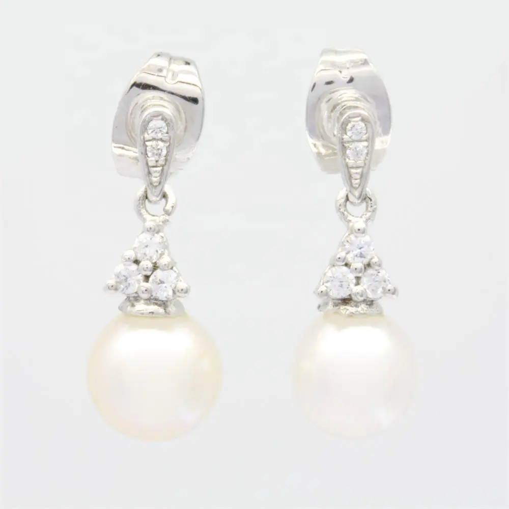 Luxury Design Bridal Wedding 18K 14K 9K Real Gold Diamond Earrings anniversary gift Fresh Water Pearl for Women