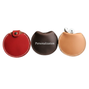 ซองใส่หูฟังหนังแท้ พร้อมช่องเก็บสาย หูฟังแบบกลม พกพาสะดวก มีกระดุมแป๊ก รับสกรีนโลโก้ ทำด้วยมือ - Product Image 4