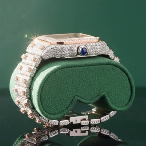 Montre automatique carrée de luxe pour homme en acier inoxydable avec bracelet incrusté de diamants et cadran en cristal saphir, affichage analogique - Product Image 4