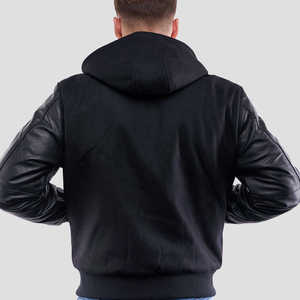 Custom Men's Streetwear Varsity <b>Jacket</b> Wool Polyester Stand Body <b>Real</b> <b>Leather</b> Sleeves Embroidered Patch Regular Fit Winter - Product Image 3