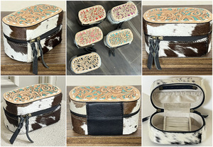 Caja de Almacenamiento de Joyas de Cuero Vacuno de Alta Calidad, Hecha a Mano, Elegante Organizador Personalizado para Aretes, Collares y Anillos para Chicas - Product Image 3