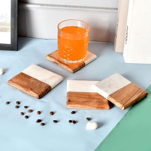 GM Impex Sous-verre rond classique gravé au laser à partir de marbre olive et support en résine de bois de bambou et d'acacia pour une utilisation sur table - Product Image 1