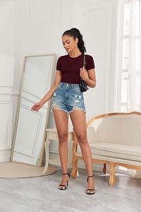 Combinaison pour femme à manches courtes, col rond, couleur unie, extensible, vêtements de sport, coupe ajustée, toutes saisons, tricot en spandex et coton - Product Image 2