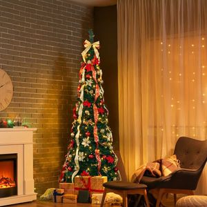 7 FT Fully Decorated Pre-lit Christmas <b>Tree</b> with 200 Warm Red Golden Lights Pop up <b>Artificial</b> Xmas <b>Tree</b> Remote Control - Product Image 5