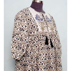 Robe longue florale à franges pour femme, 100 % coton, style vintage évasé, pour événements formels, taille naturelle, écologique, vente en gros - Product Image 5