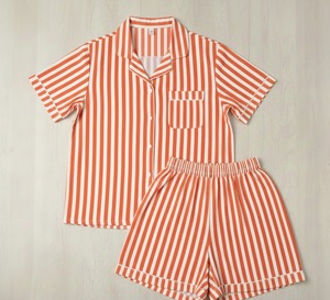 ชุดนอนผ้าฝ้ายลายทางสีส้มสำหรับผู้หญิง ลายเสือสุดเซ็กซี่ ชุดนอนขาสั้นพิมพ์ลายด้วยมือ เนื้อผ้านุ่มสบาย - Product Image 3