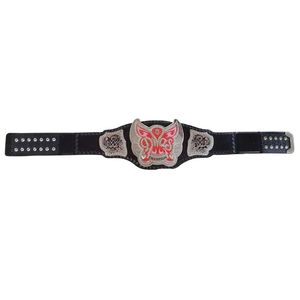 Ceinture de championnat WWE Divas en cuir noir avec design papillon argenté et rose, qualité supérieure, pour fans et collectionneurs - Product Image 1
