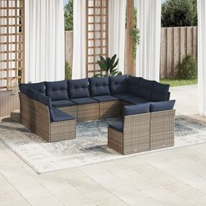 Divano da 11 pezzi in Poly Rattan grigio con cuscini per divani da giardino - Product Image 1