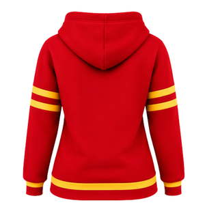 Sudadera con capucha PDK para mujer, roja y dorada, con corona de laurel, letras griegas, cuello en V, estilo universitario, manga a rayas, para hermandades - Product Image 4