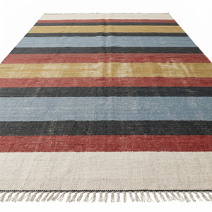 Tapis en laine rayé rose poussière, bleu gris, ivoire, écologique, antidérapant, à blocs de couleur doux, pour salon, chambre, hôtel - Product Image 2