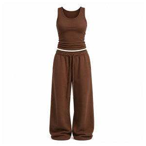 Fashion Women's Casual 2-Piece Polyester Breathable Ribbed Top and Regular Fit Wide Leg Pants Winter <b>Set</b> - Product Image 5