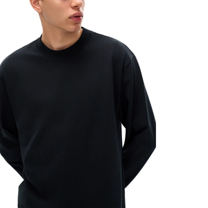 T-shirts à manches longues pour hommes de haute qualité, surdimensionnés, 100% coton, 245g, tricotés, couleur unie, col rond, décontractés, poids lourd - Product Image 2