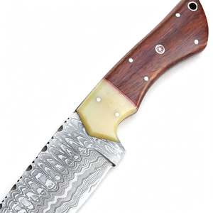 Couteau utilitaire à lame pointue en acier damas, fabriqué à la main, avec manche en bois et os à double matériau - Product Image 2