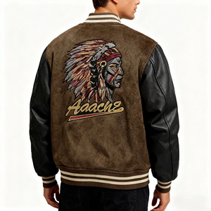 เสื้อแจ็คเก็ตวาร์ซิตี้ผู้ชาย แจ็คเก็ตผ้าฝ้ายหนาสำหรับฤดูหนาว แจ็คเก็ตเบสบอลปักลาย สไตล์เรโทร สตรีทแวร์ - Product Image 2