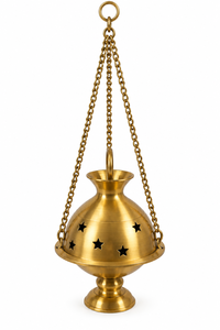 Quemador de Incienso Colgante de Latón Hecho a Mano con Diseño de Estrella Recortada, Incensario Decorativo de Metal con Cadena y Base de Pedestal para el Hogar - Product Image 4