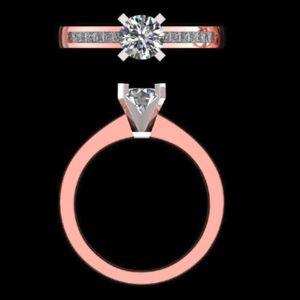 Bague de fiançailles en diamant rond brillant avec alliance sertie de diamants en sangle et alliance de mariage assortie en chevron incurvé en or rose massif - Product Image 2