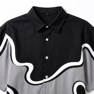 Men's Summer Casual Woven Breathable <b>Shirt</b> Short Sleeve Button Front <b>Geometric</b> Pattern Loose Fit Top OEM Custom Apparel Supply - Product Image 5