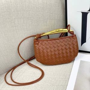 Woven PU Leather <b>Mini</b> Bag Crescent Crossbody Handbag Metal Handle Portable Purse for Daily Party Use - Product Image 2