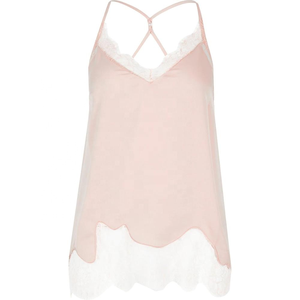 Summer Women Light Pink <b>Satin</b> Reversible Cami <b>Top</b> with Lace Trim Front Logo Sexy Tank <b>Top</b> <b>Vest</b> - Product Image 1