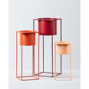 Jardinières en métal avec support, ensemble de supports pour plantes, décoration intérieure pour hôtel et maison, en fer galvanisé bleu - Product Image 3