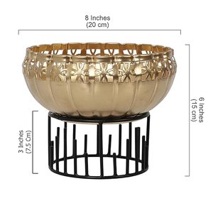 Bol en métal glamour avec motif floral découpé, finition polie, fait main, décoratif, idéal pour les cadeaux - Product Image 6