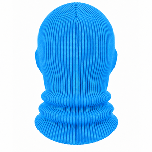 Blue Knitted Checked Balaclava 3-Hole <b>Face</b> <b>Mask</b> Full Coverage <b>Winter</b> Warm Unisex Outdoor Adult 100% Polyester Size 52-54cm - Product Image 2