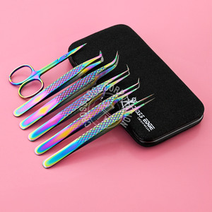 Pinzas de pestañas de acero inoxidable con etiqueta privada personalizada, pinzas de volumen de aislamiento fuerte con punta de fibra, extensión de pestañas, caja personalizada - Product Image 1