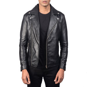 Veste en cuir noire classique pour homme, style motard, fermeture éclair asymétrique, streetwear, mode, qualité supérieure - Product Image 3