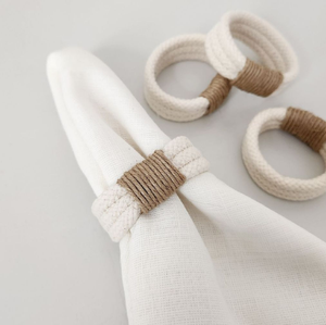 Ronds de serviette élégants en coton tissé blanc, ornés de boucles à pression en cuir chic, disponibles à prix de gros. - Product Image 3