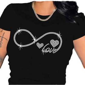 Women's Black <b>Rhinestone</b> Infinity Love Heart T-Shirt O-Neck Short Sleeve Casual Slim Fit Jersey Cotton <b>Top</b> - Product Image 1